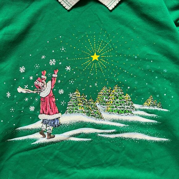 Vintage Grannycore Winter Snow Star Holidays Collared Christmas Sweatshirt M USA - Picture 2 of 8